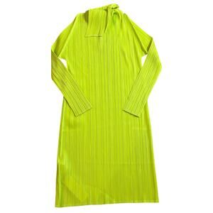 Kelly Obi Pleated Accordion Dress One Size Stretch Green Yellow Party Career